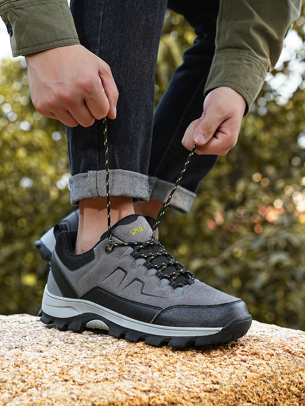 Men's Waterproof Suede Hiking Shoes - Non-Slip Outdoor Trekking Sneakers for Mountain/Trail Adventures