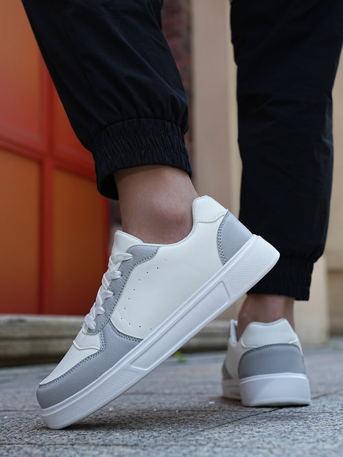 2025 New Men's Casual Sneakers - White & Gray Color-Block, Comfortable Lightweight Lace-Up Low-Top Shoes for Daily Wear