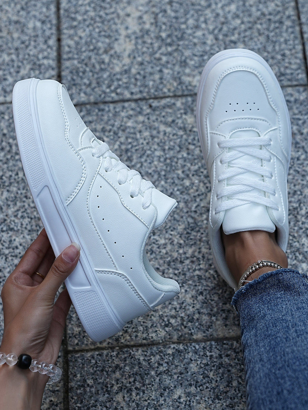 2025 New Men's Casual Sneakers - White & Gray Color-Block, Comfortable Lightweight Lace-Up Low-Top Shoes for Daily Wear