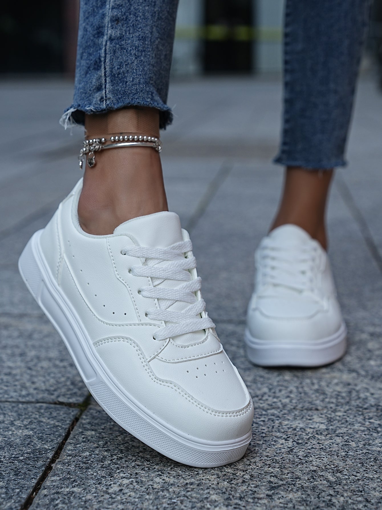 2025 New Men's Casual Sneakers - White & Gray Color-Block, Comfortable Lightweight Lace-Up Low-Top Shoes for Daily Wear