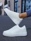 Minimalist White Leather Lace-Up Sneakers - Casual Comfortable Low-Top Fashion Trainers for Daily Wear