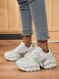 Women's White Chunky Sole Sneakers - Breathable Mesh Platform Shoes Fashion Casual Thick Bottom Height Increasing Shoes