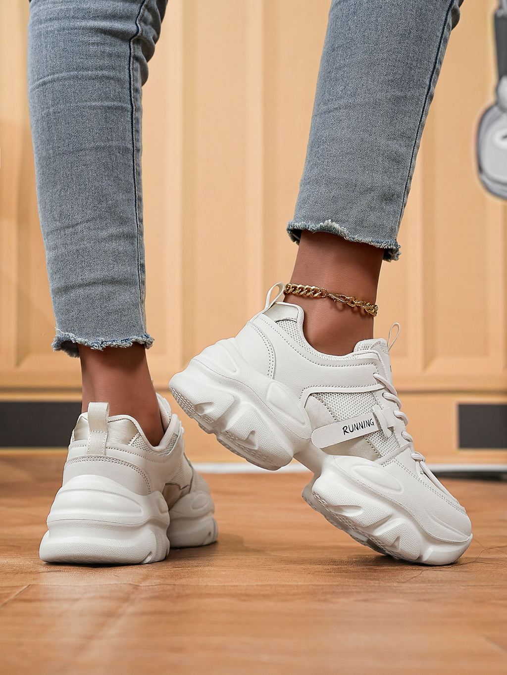 Women's White Chunky Sole Sneakers - Breathable Mesh Platform Shoes Fashion Casual Thick Bottom Height Increasing Shoes