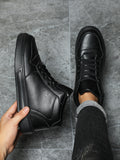Men's Black Chunky Dad Shoes - Fashion Mesh & Leather Platform Sneakers for Casual Street Style & Comfortable Daily Wear