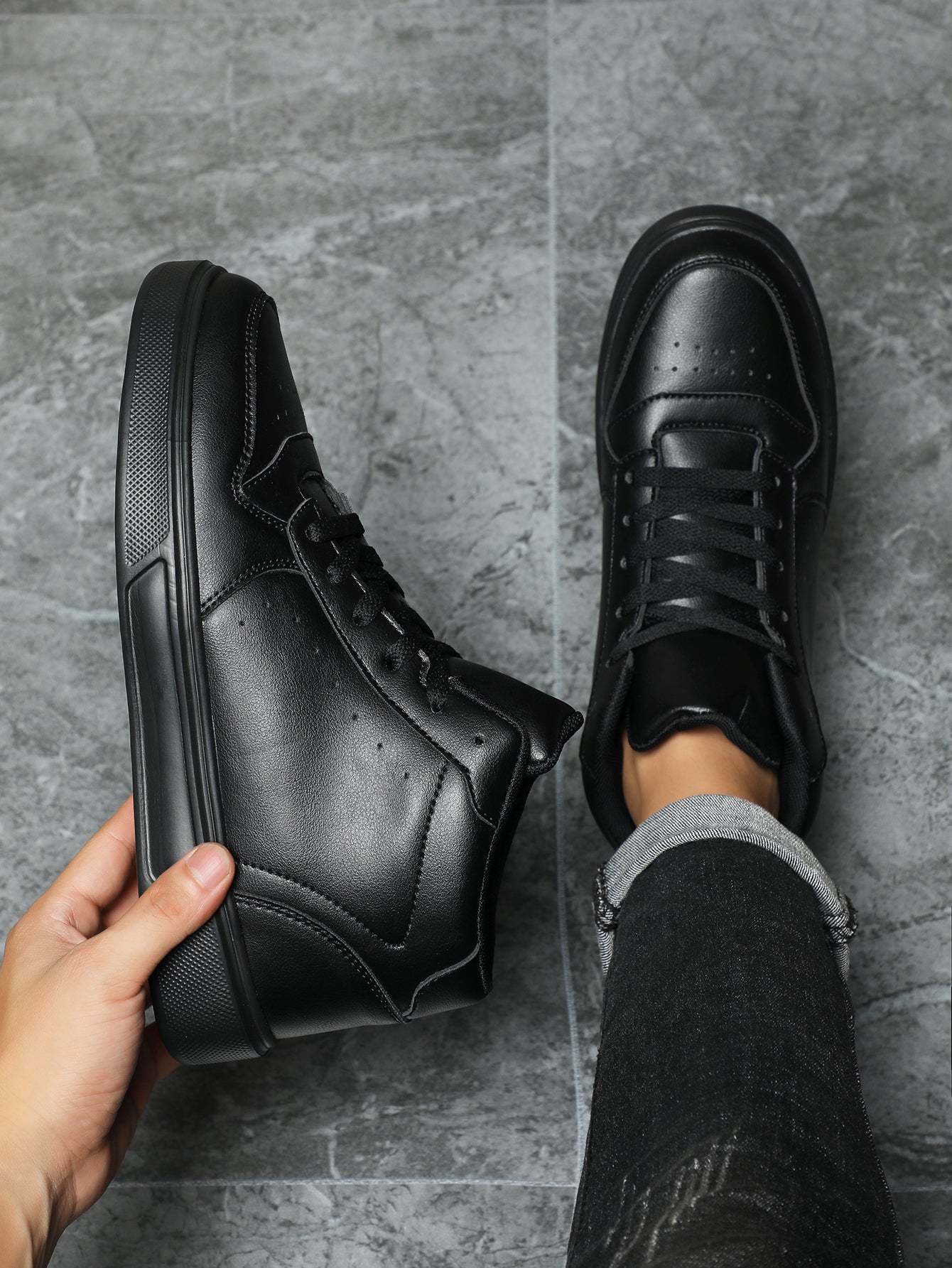 Men's Black Chunky Dad Shoes - Fashion Mesh & Leather Platform Sneakers for Casual Street Style & Comfortable Daily Wear