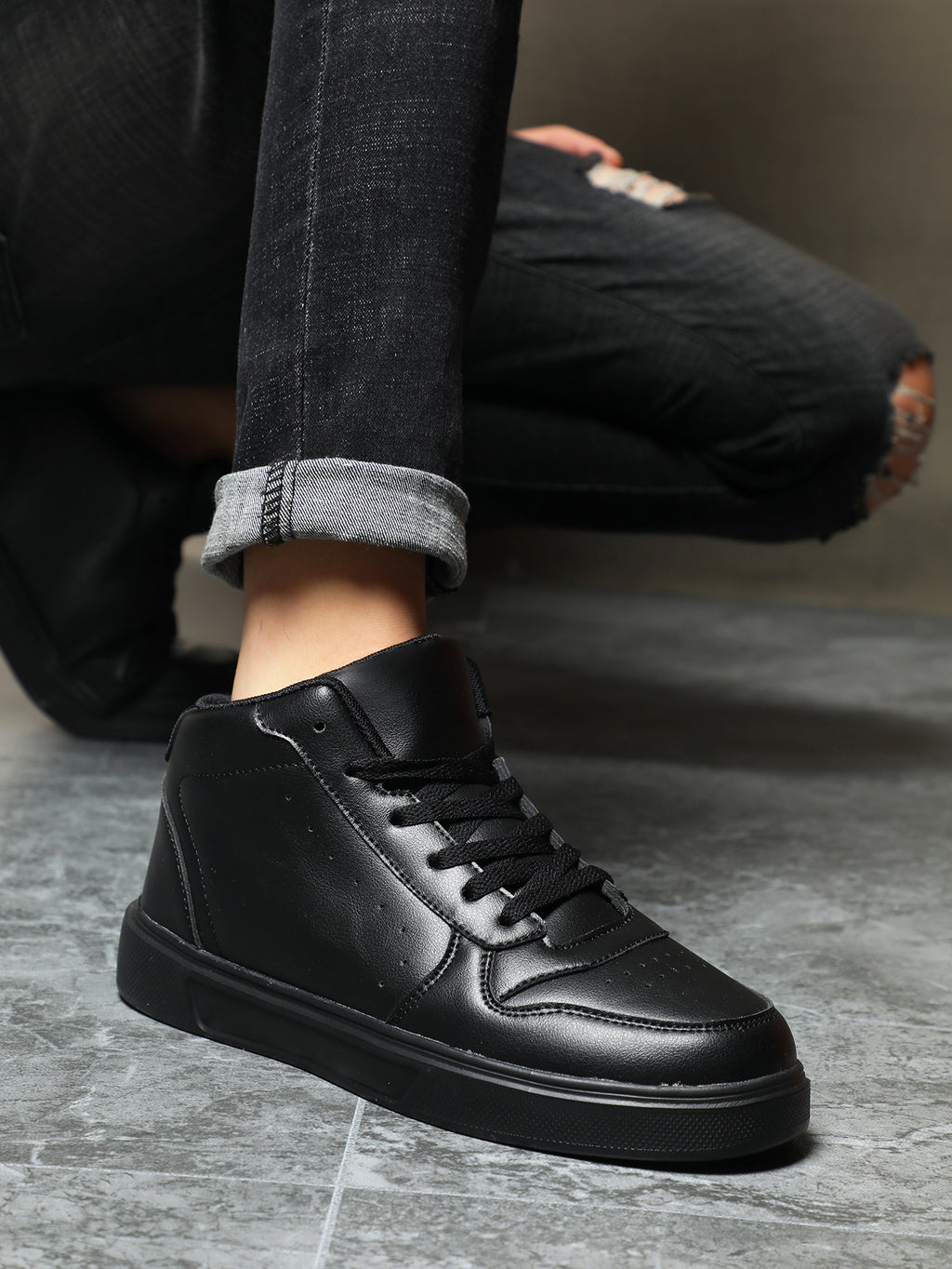 Men's Black Chunky Dad Shoes - Fashion Mesh & Leather Platform Sneakers for Casual Street Style & Comfortable Daily Wear