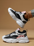 Women's Pink Black White Chunky Dad Sneakers - Fashion Mesh Panel Platform Sneakers for Street Style, Campus & Casual Sports
